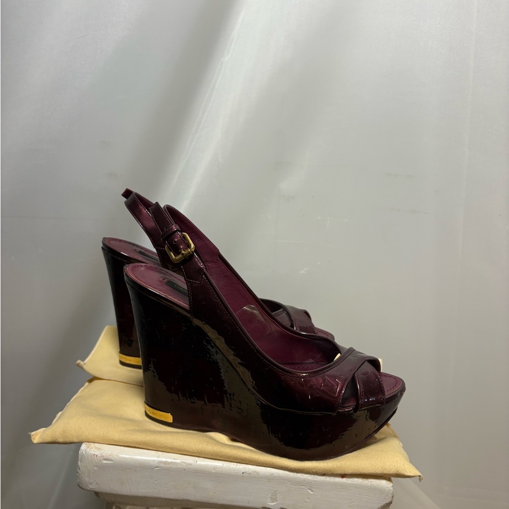 Louis Vuitton LV Monogram Patent Leather Slingback Sandals